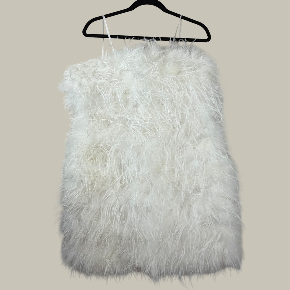 Lamarque White Ostrich Turkey Feather Mini Dress Spaghetti Strap Bridal Event L